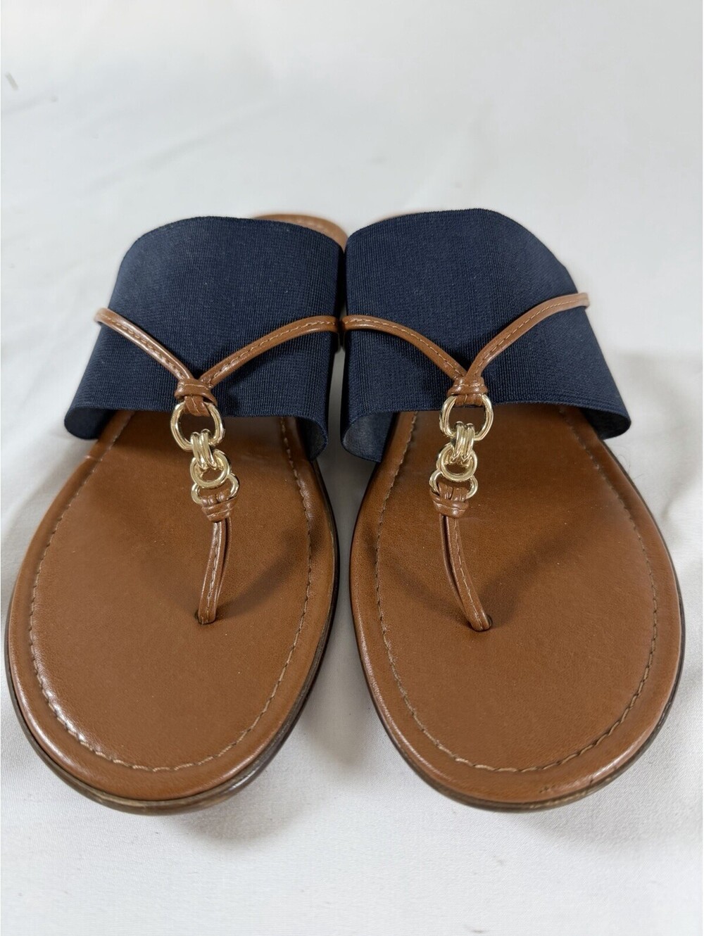 Italian Shoemakers Women's Sandals with Navy Strap and Brown Sole Size 9